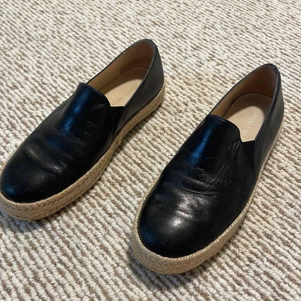 Black Leather Espadrille Flats by Stuart Weitzman